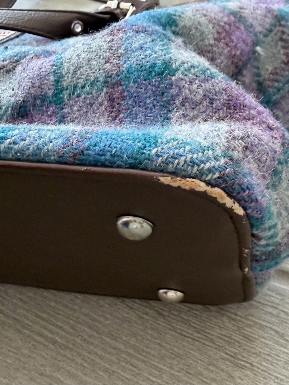 The Glen Appin Harris Tweed Classic Spey Tote Purple Teal Wool Bag GUC - Picture 10 of 14